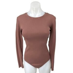 Abercrombie & Fitch Women's Brown Rib Knit Long Sleeve Bodysuit Sweater Top Sz M